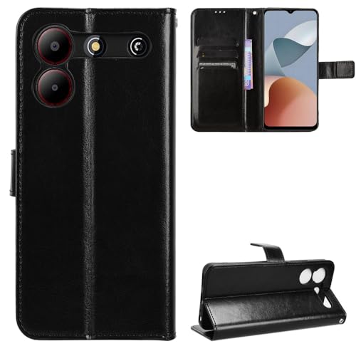 Étui en cuir ZTE Blade A54 noir avec rabat de protection haut de gamme fin