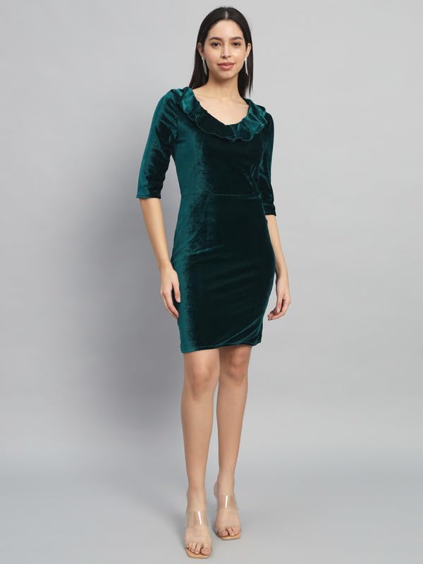 Image of V-Neck Party Dress for Women Bodycon | Shiny Velvet Half Sleeves Above Knee Length Outfit