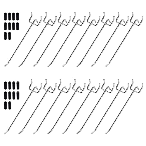 Il pacchetto include: riceverai 20 ganci per pegboard. Apertura: 2,5 cm; spessore: 3,5 mm; lunghezza: 15 cm. Adatto per la maggior parte dei pannelli da parete con fori, facile da usare, è l'accessorio perfetto per il pannello forato.