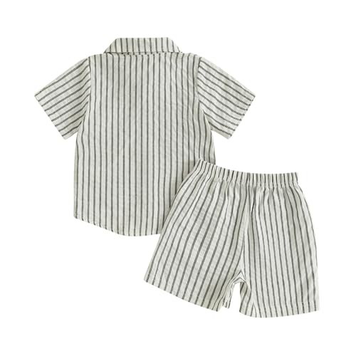 Haut boutonné et short rayé ensemble d'été respirant bébé garçon - 3