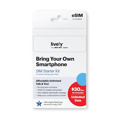 LIVELY SIM/e-SIM Kit, Unlimited Talk & Text, Unlimited Data