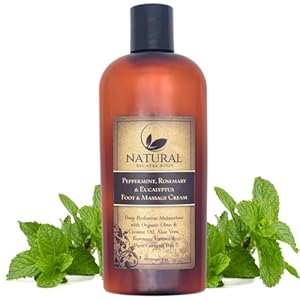 Peppermint, Rosemary & Eucalyptus Massage & Foot Cream | Deeply Moisturizing Foot Cream for Dry Cracked Feet & Heels | Therapeutic Massage Cream | Peppermint Foot Lotion | 8oz …