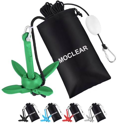 Moclear Kayak Anchor Kit, 1.5 lb Compact Folding Grapnel Anchor for Kayaks, Canoes, SUPs, Jet Skis, Small Boats - Lightweight Portable Marine Boat Anchor with Rust-Resistant Design (Green)