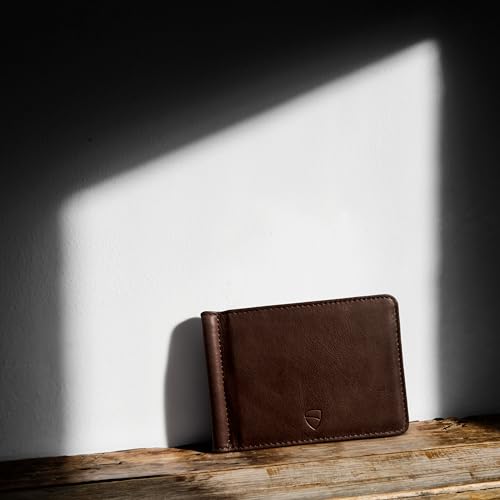 Image of Vaultskin BROMPTON Slim Leather Money Clip RFID Wallet for Men (Brown)