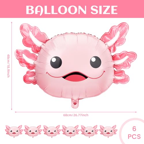Image of 6 Pcs Axolotl Birthday Decorations, 26.8 inch Axolotl Balloon, Cute Inflatable Aluminum Foil Balloons, Summer Party Decorations, Beach Birthday Party Decorations, Axolotl Party Favors (Pink)