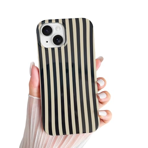 Yeddabox for iPhone 15 Case Cute Striped Phone Case Soft TPU Slim Shockproof Phone Cover for Women Girls, Black - image 1
