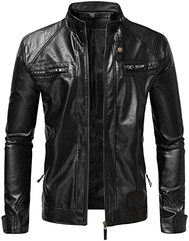 ADSSDQ Faux Leather Jacket Men, Hike Full Sleeve Coats Men Casual Plus Size Spring Lapel Fit Jacket Softest Solid Color Leather Zip Overcoat Men Black