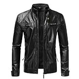 ADSSDQ Faux Leather Jacket Men, Hike Full Sleeve Coats Men Casual Plus Size Spring Lapel Fit Jacket