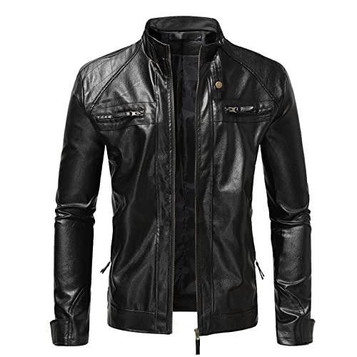 Adssdq Faux Leather Jacket Men, Hike Full Sleeve Coats Men Casual Plus Size Spring Lapel Fit Jacket Softest Solid Color Leather Zip Overcoat Men Black #TOP21
