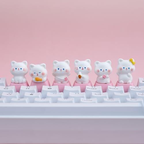 6 PCS Cat Keycaps for Cherry MX Keyboards - Cute OEM Profile ESC Key Replacement, Mechanical Keyboard Decoration for Women Girls