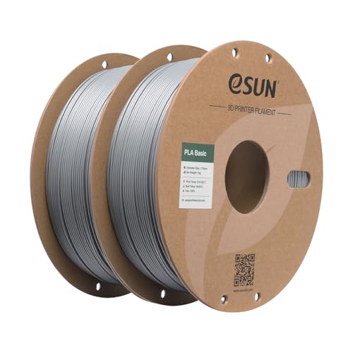 Image of eSUN PLA Basic Filament 1.75mm, 3D Printer Filament High Speed PLA for Fast Printing, 1KG per Spool, 2 Spools High Speed 3D Printing Filament, Silver