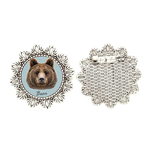 Broche de plata con diseño de oso marrón gigante para lucir en abrigos y bufandas