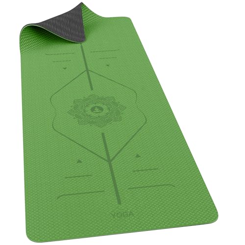 ROMIX Yoga Mat for Women Men, 6MM Thick Non Slip Eco Friendly TPE Fitness Exercise Mat with Carrying Strap Ideal for Yoga Pilates Gymnastics Workout Training Home Meditation Travel (Green)