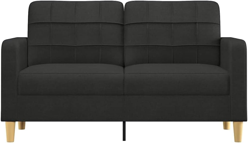 2-Seater Sofa Black 100% Polyester Living Room Furniture