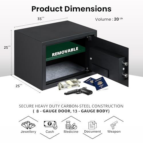 Image of Equal 20L SecureX Safe Locker for Home | Dual Deadbolt Digital PIN Lock X2 + Emergency Key | 8-Gauge Steel Door | 3 Year Warranty | 20 Litre - Black