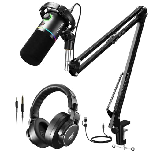 Image of MAONO PD200XS XLR/USB Dynamic Microphone Set With MH700 Studio Headphones, RGB Podcast Microphone with Boom Arm, Software, Mute Button, Gain Control, for PC Gaming, Streaming, Recording