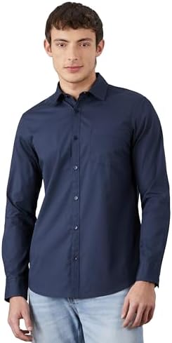 Amazon Brand - Symbol Men's Solid Slim Fit Cotton Casual Shirt | Plain | Full Sleeve | Summer | Available in Plus Size
