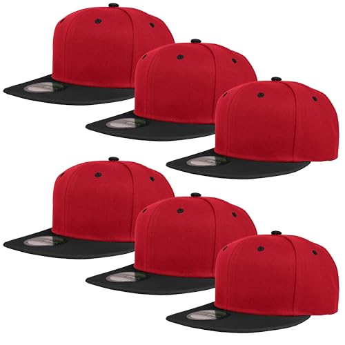 Image of Gelante Plain Blank Flat Brim Adjustable Snapback Baseball Caps LOT 6 Pack