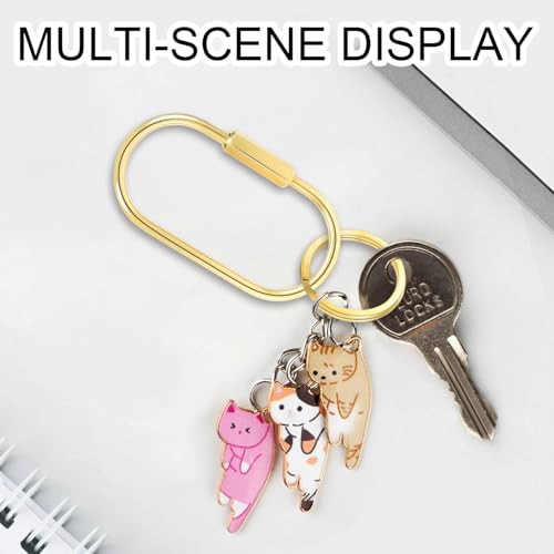 CooBigo 3 Pack Gold Brass Key Ring, Screw Lock Key Organizer with 6 Keyrings, Carabiner Keychain Clip for Car Keys Purse Bag Charms Luggage Tags Accessories