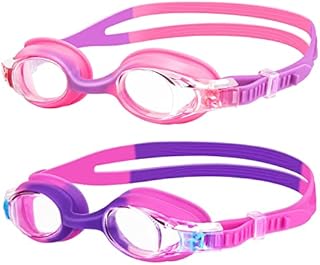 DeTake Swimming Goggles,(2 Pack) Kids Swimming Goggles With Anti Fog Lens & Wide View,Flexible Nose Bridge,Soft Silicone Swim Goggles with Portable Bag for 3-14 Years Old Girls Boys Children