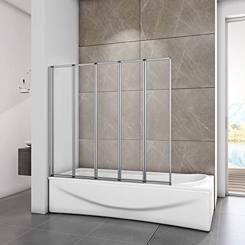 Acezanble pare-baignoire 120x140cm,4mm verre trempé sécurit,5 volets pivotants et pliants Cover