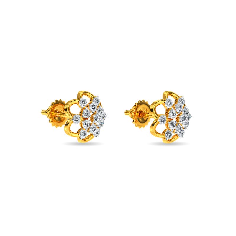 Image of KISNA JEWELS 14KT|18KT BIS Hallmark Pure Gold and Diamond Stud Earrings For Women with Screw Back clouser