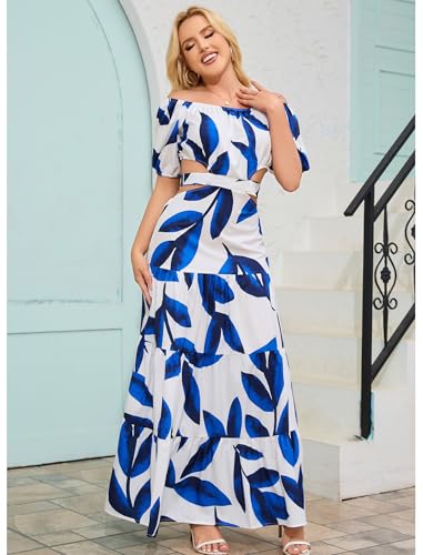 Image of oyyniis Women High Waist Floral Print Large Hem Long Dress Robe Female Clothes 2024 Chic Sexy Off The Shoulder Maxi Dresses