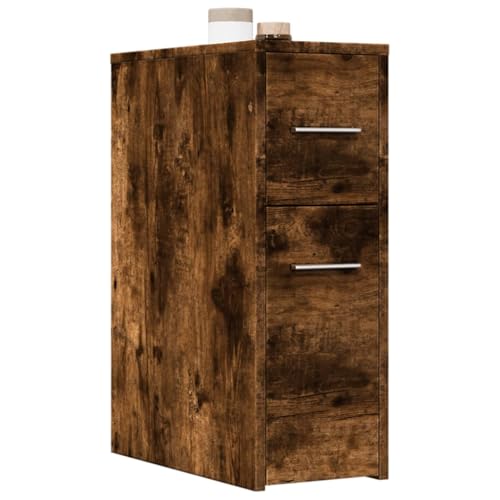 Iiaky Armario de baño Estrecho con Ruedas Madera Muebles auxiliares de baño Bathroom Cabinet Mueble de baño Roble Ahumado // 855281