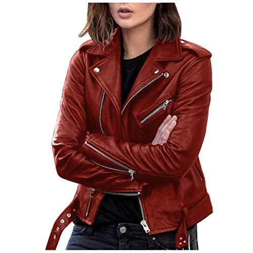 Perfecto Cuir Femme Veste Cuir Femme Blouson Simili Suedine Manteau Moto Chaud Hiver 3/4 Court Grande Taille Matelassé Printemps Cintré Végétalienne...