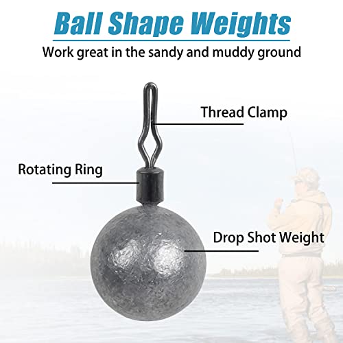 Image of Ball Weights Drop Sinkers Fishing, 20PCS Round Fishing Weights Sinkers Casting Drop Shot Weight Swivels for Bass Fishing Saltwater Freshwater (1 /8oz)
