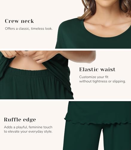 Image of NACHILA Women's Bamboo Viscose Pajama Sets Summer Cooling Short Sleeve Capri Soft Pjs Night Sweats Moisture Wicking Sleepwear