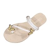 Dames mode zomer vlinder cover teen bodem platte strand sandalen Womens Slides sandalen, Wit, 5 UK Wide