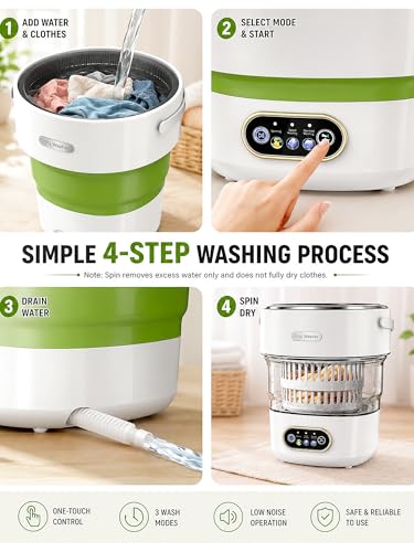 Image of Portable Washing Machine 16L Foldable Mini Washer for Underwear Socks Baby Clothes Small Loads Compact Washer for Apartment Dorm RV Travel (Green)