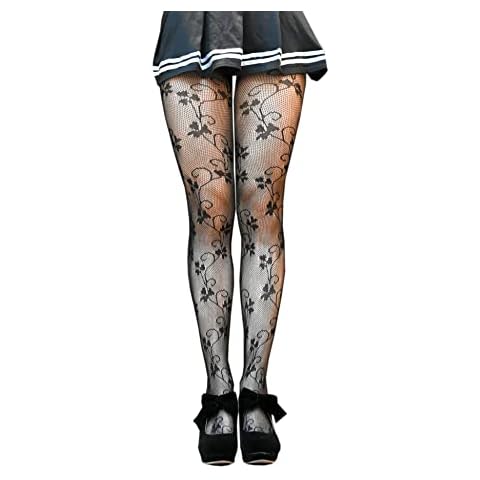Millennials In Motion Floral Fishnet Stockings Patterned Tights Fairycore Grunge Flower Rose Lace Leggings Gothic Lolita Alt Bridal Fish Nets Mesh Pantyhose (One Size, Vine Fishnet Floral) Cover