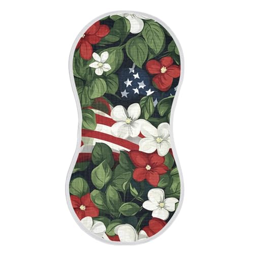 1 Pack Flag with Flowers Muslin Burp Cloths Cotton Absorbent Baby Burping Rags for Boys Girls Soft Newborn Burp Bibs, 22 x 11 Inch
