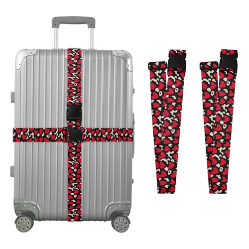 2 Pack Luggage Straps Fashion Red Heart Leopard Christmas Portable Adjustable Bag Packing Strap Travel Accessories for Safety & Convenience
