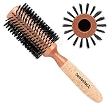 bombshell blowout Hair Brush Classic Round Sustainable Wood, Cork Handle, Boar Bristle (Large 3 inch) 3.5 ounce