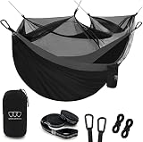 Gold Armour Camping Hammock - Camping Essentials, Double Hammock with Bug Net, Camping Gear Hammock for Outside, Hiking, and Travel (Black & Gray)