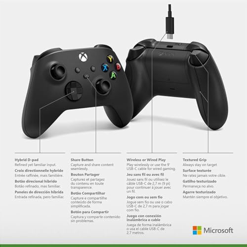 Image of Microsoft Xbox Wireless Controller w /USB-C Cable for PC, Carbon Black, 1V8-00001 (2-Pack)