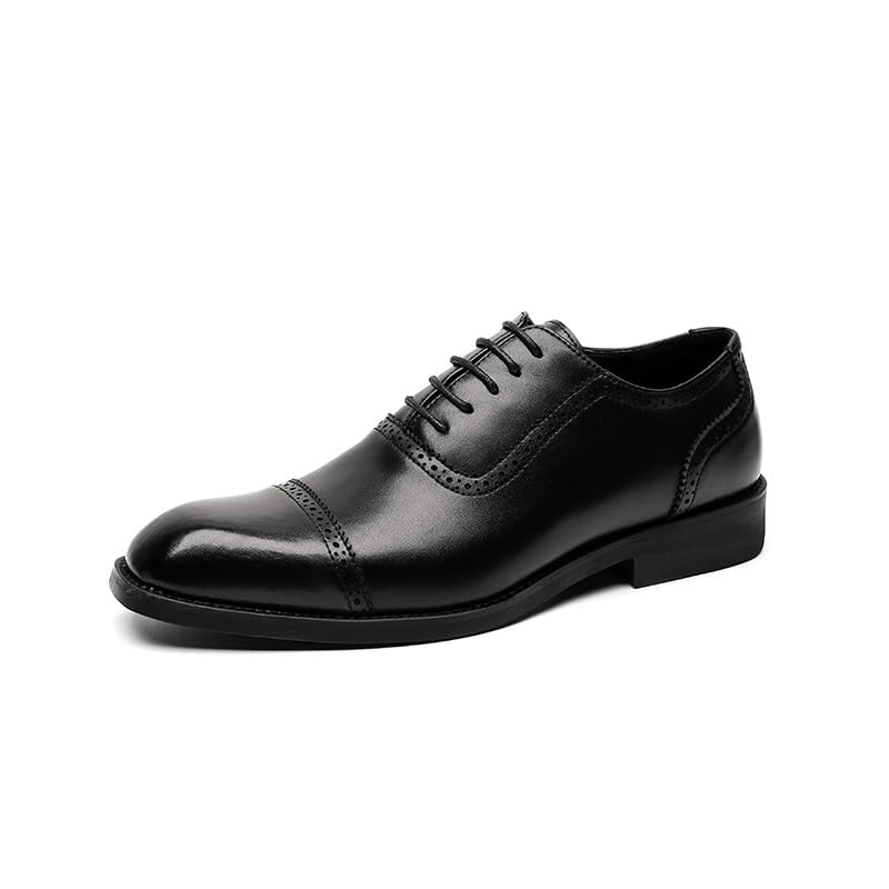 Dress Oxford Shoes for Men Lace Up Square Toe Vegan Leather Cap Toe Oxford Shoes Low Top Block Heel Non Slip Resistant Prom(9)