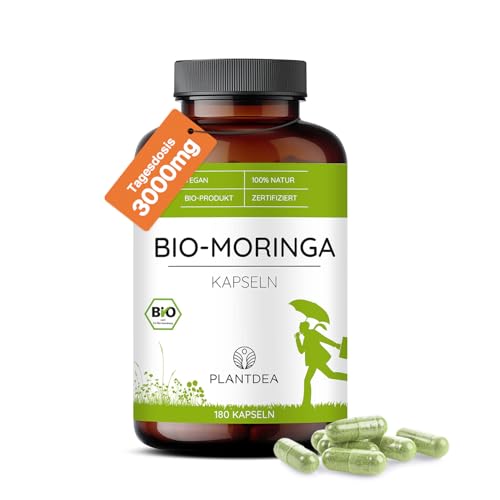 PlantDEA Bio Moringa Kapseln I 3000mg Tagesdosis I 180 Moringa-Kapseln hochdosiert I laborgeprüft I...