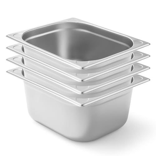 Arredo Chef – Lot de 4 Bacs Gastronorme GN 1/2 en Inox 201 – Bacs Gastro Professionnels pour Restauration, Cuisine Collective, Traiteur et Hôtel (200 mm 12,5 L)