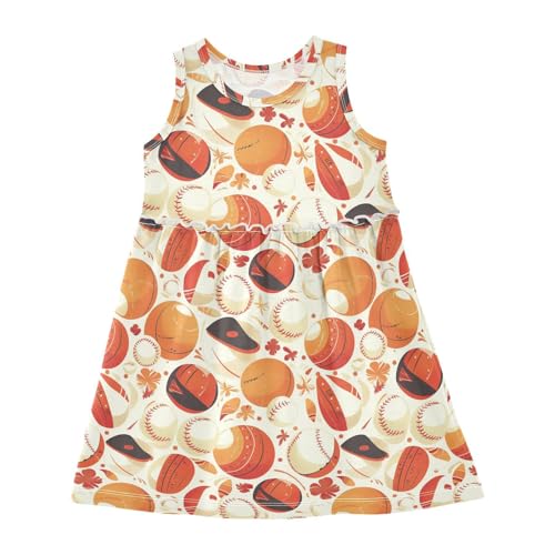 KLL Baseball Pattern Girls' Dressy Dresses Swing Jumper Skirt Spring Summer Crew Neck