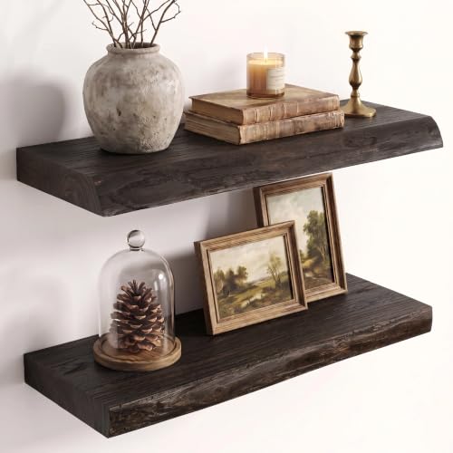 Image of Fun Memories 18 inch Elm Wood Floating Shelves for Wall, Walnut Finish, 2 Pack