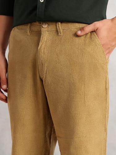 Image of Thomas Scott Men's Regular Fit Mid-Rise Corduroy Trouser | Textured Fabric | 4-Pocket Casual Pants for Men