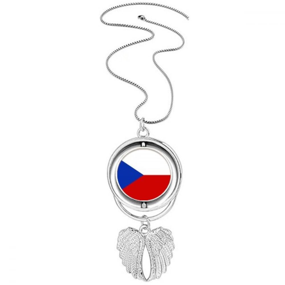 Collier drapeau République tchèque UE avec pendentif ailes d'ange rotatif finitions soignées