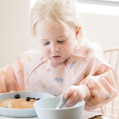 Image of Tiny Twinkle Long Sleeve Bib for Babies & Toddlers | Waterproof Smock Bib for Eating | Machine Washable & Mess-Proof Feeding Essentials | Newborn Shower Gift (Petite Safari, 6-24M)