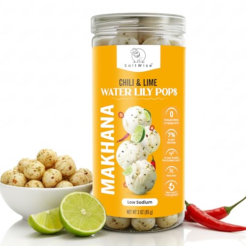SaltWise Water Lily Pops (Makhana/Fox Nuts/Lotus Seeds) – Olive Oil Roasted, Chili Lime | Gluten-Free, Vegan, Non-GMO Plant-Based Snack Seasoned with Plant-Based Salt