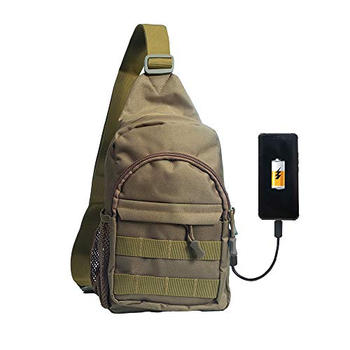 Saigain Menâ€™s Tactica Small Sling Backpacks Chest Shoulder Bag Molle Casual with USB Charging for Outdoor Hiking Camping (brown)