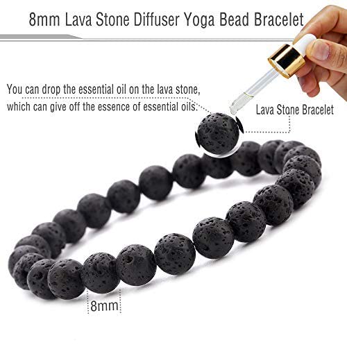 Yoacbbo Men Women 8Mm Lava Rock Bracelets Mens Beaded Jewelry Diffuser Elastic Yoga Agate Beads Bangle (Black) #TOP1
